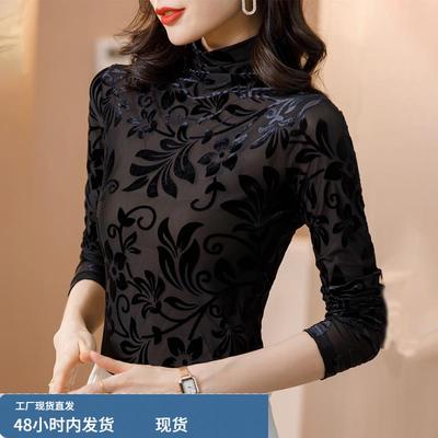 黑色品牌高领加绒加厚打底衫女士2025新款正品高档洋气金丝绒上衣