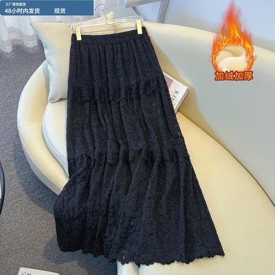 黑色蕾丝蛋糕半身裙女秋冬2025新款法式高级感气质温柔百搭长裙子