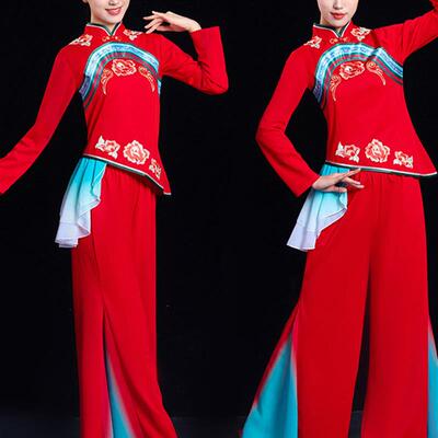 古典秧歌舞演出服女陕北民歌套装中国风腰鼓打鼓服喜庆舞蹈表演服