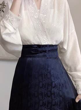 高档进口言然原创汉服女交领汉元素古装飞机袖上衣古风刺绣2024新