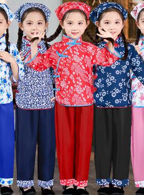 送扇子元旦秧歌服儿童农民服农村服女童民国村姑采茶表演服阿庆嫂