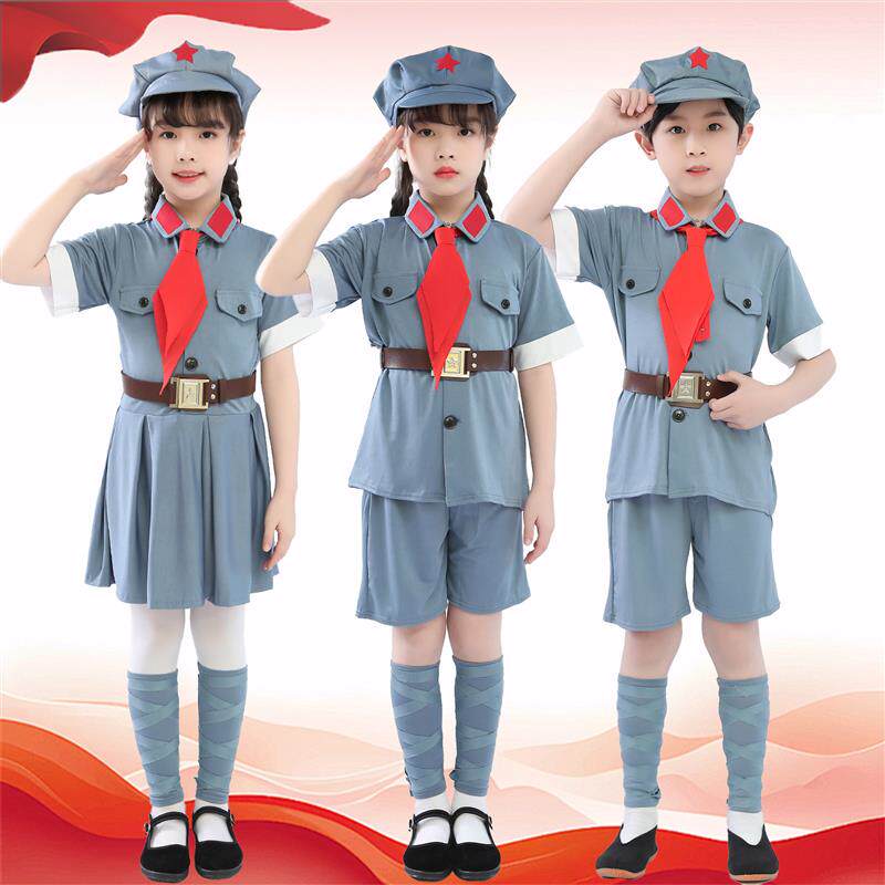 六一儿童红军演出服男女童闪闪红星八路军短袖舞蹈表演服装合唱服