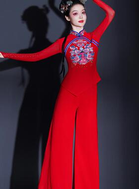 送扇子陕北秧歌服舞蹈红色服喜庆跳舞演出服装广场舞扇子舞古典腰