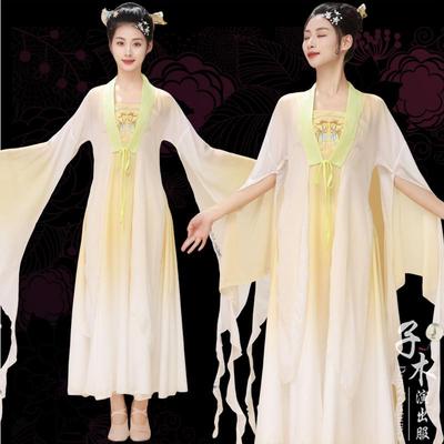 古典舞演出服女飘逸国风诗意花朵王诗意长版仙气纱衣黄花瘦舞蹈服