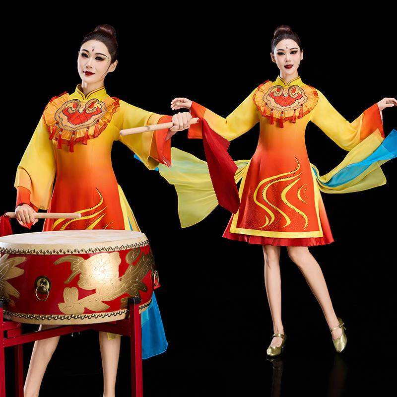 2025新款迎春喜庆秧歌短裙打鼓演出服快板说唱拜年服舞台表演服女