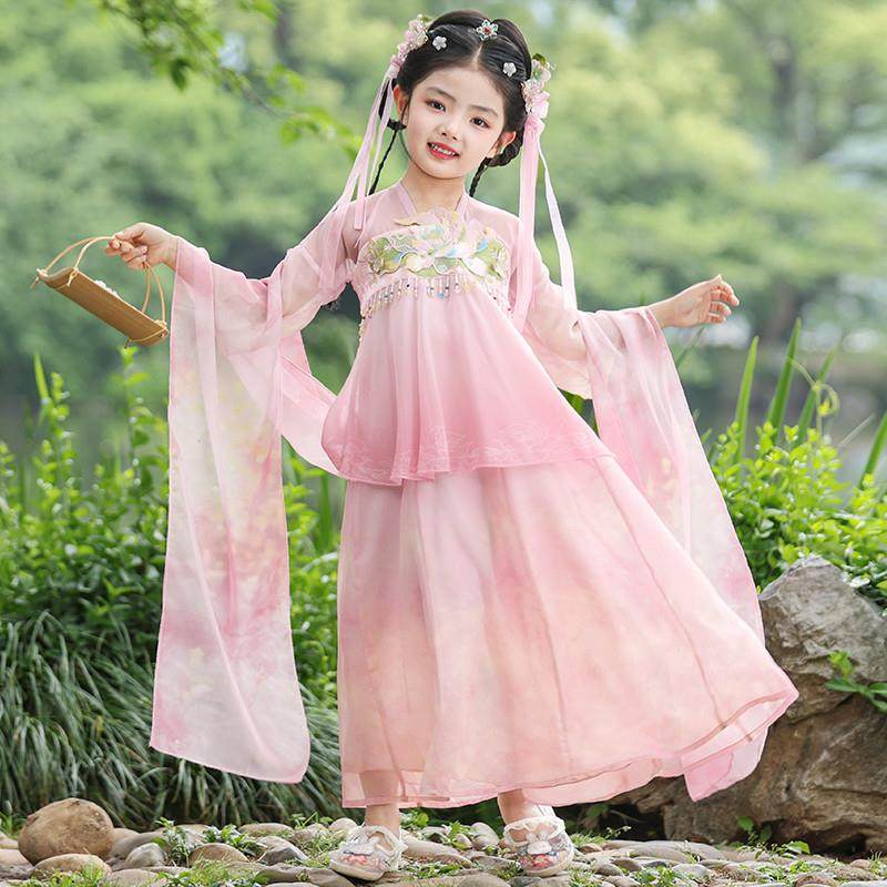 儿童女童汉服2025新款夏季日常国风唐装薄款套装古风公主演出服粉
