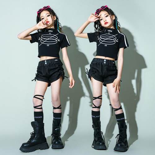 儿童表演服少儿爵士舞演出服女童服装儿童辣妹装女孩露脐走秀潮服