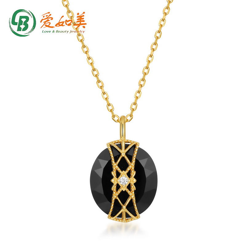 蕾丝梯形黑玛瑙S925银渡18K金PT950铂金吊坠几何形正反两戴吊坠