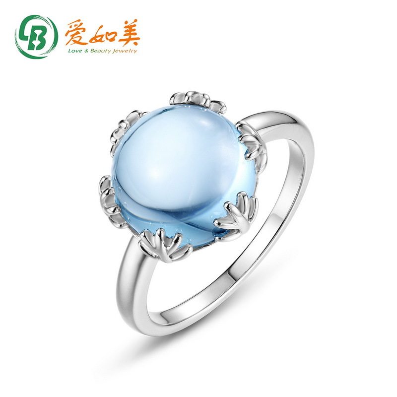 天然天空蓝托帕石戒指S925银七层电镀18K金PT950铂金戒指女轻奢风