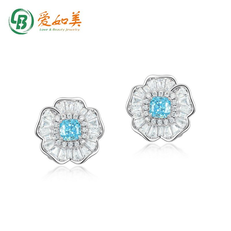 几何花朵耳钉轻奢时尚S925银渡18K金PT950铂金冰花切高碳钻耳环