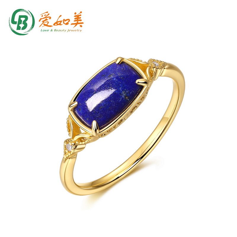 简约轻奢风天然青金石戒指气质优雅S925银渡18K金PT950铂金戒指环
