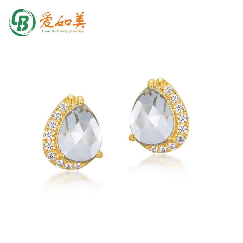 新款时尚气质水滴形托帕石耳钉S925银渡18K金PT950铂金高级感耳环