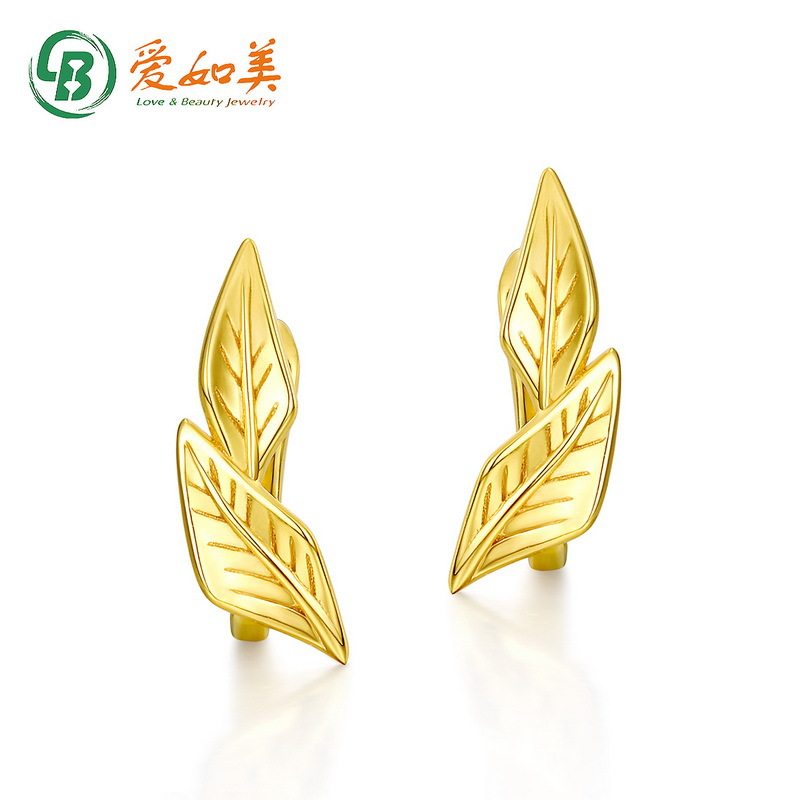 个性轻奢叶子耳圈时尚女潮流时尚S925银镀18K黄金叶脉树叶耳环