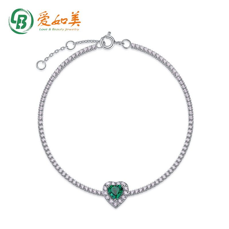 新款心形培育祖母绿手链满钻时尚奢华S925银渡18K金PT950铂金手链