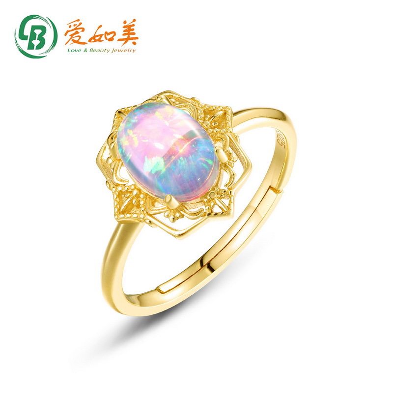 新款日韩轻奢珠宝复古宫廷风戒指S925银渡18K金PT950铂金欧泊戒指