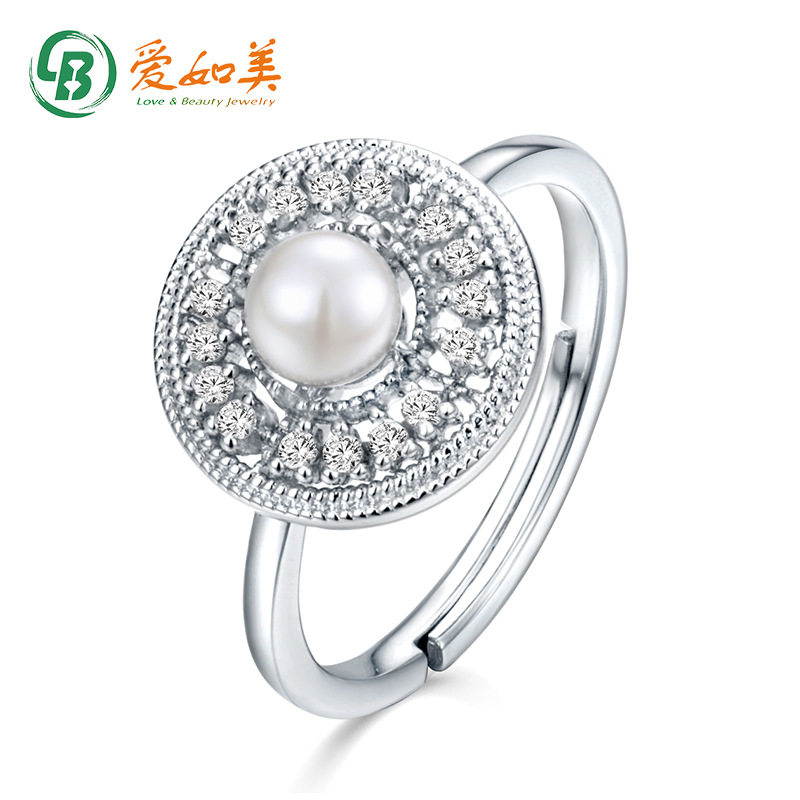 轻奢天然淡水珍珠S925银渡18K金PT950铂金开口戒指女精工银饰彩宝