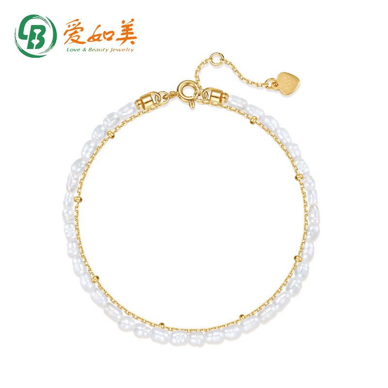 S925银渡18K金PT950铂金简约小米珠手链强光天然淡水珍珠双层手链
