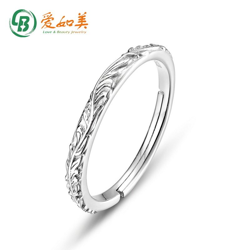S925银渡18K金PT950铂金情侣款戒指花纹素戒百搭开口可调节戒指