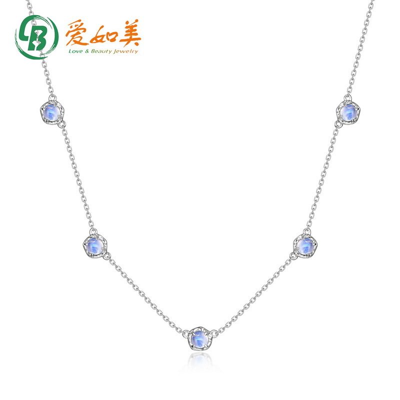 新款时尚潮流圆形七彩蓝月光项链S925银渡18K金PT950铂金项链项链