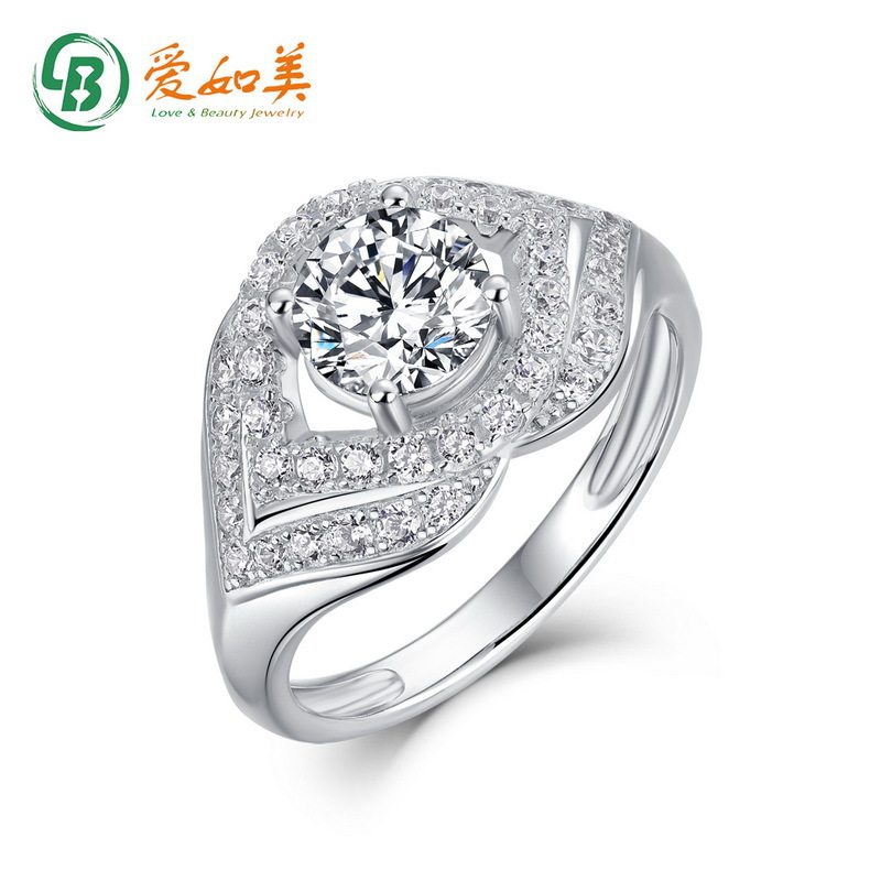 新款S925银渡18K金PT950铂金莫桑石戒指豪华群镶指戒高贵优雅手饰