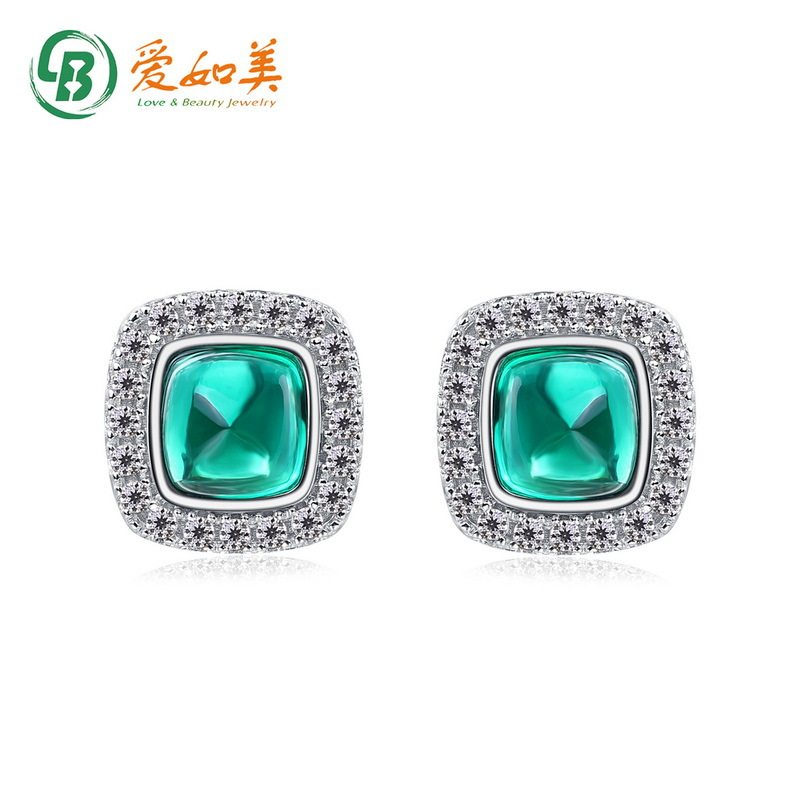 新款简约时尚培育祖母绿耳钉S925银渡18K金PT950铂金镀金耳环轻奢