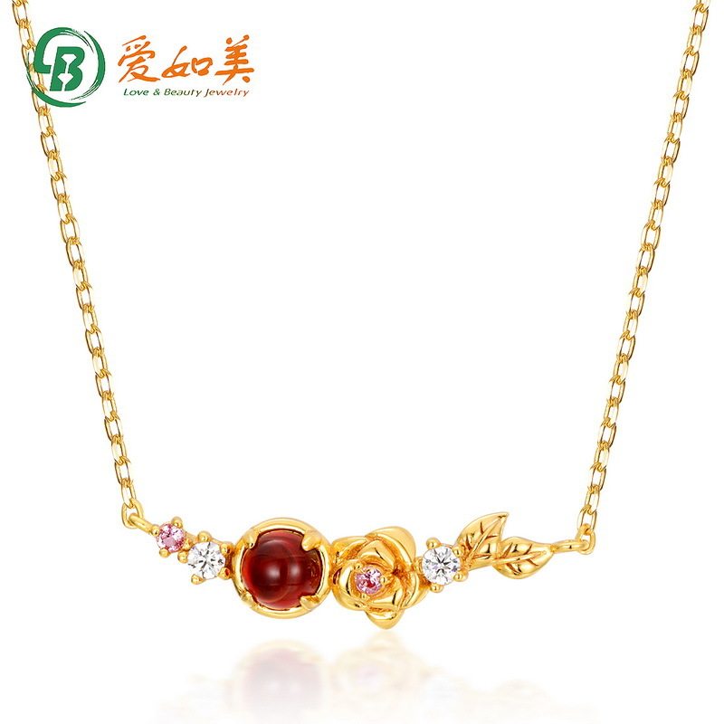日韩轻奢天然石榴石S925银渡18K金PT950铂金花奔项链芳香玫瑰项饰