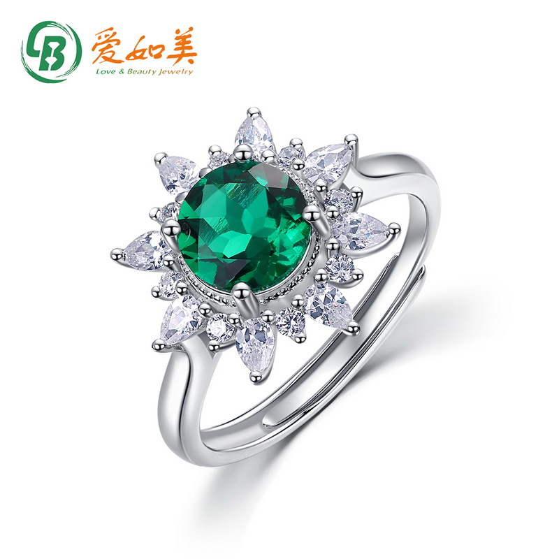 新款轻奢培育祖母绿戒指时尚百搭S925银渡18K金PT950铂金彩宝指环