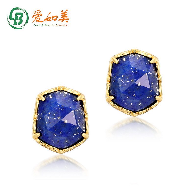 青金石耳钉复古风几何形S925银渡18K金PT950铂金耳钉女藤蔓耳环