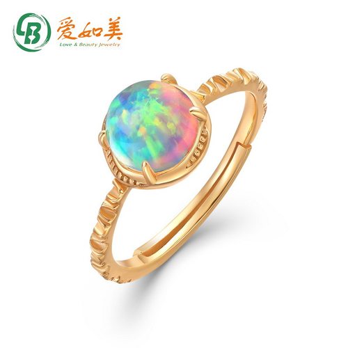 时尚简约欧泊戒指S925银渡18K金PT950铂金戒指复古小众设计饰品