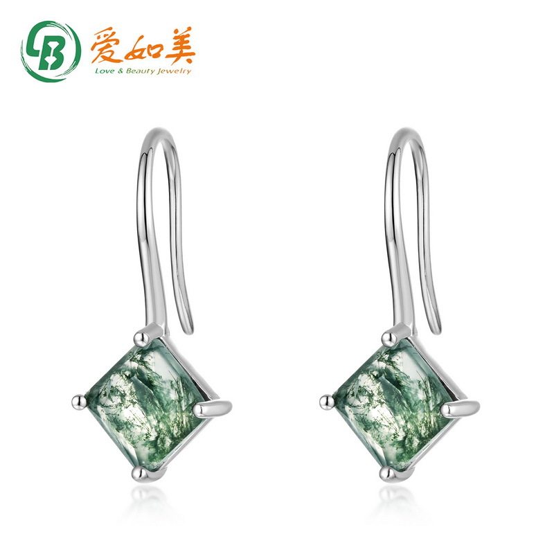 时尚简约S925银渡18K金PT950铂金镶嵌水草玛瑙耳钉女气质个性耳饰