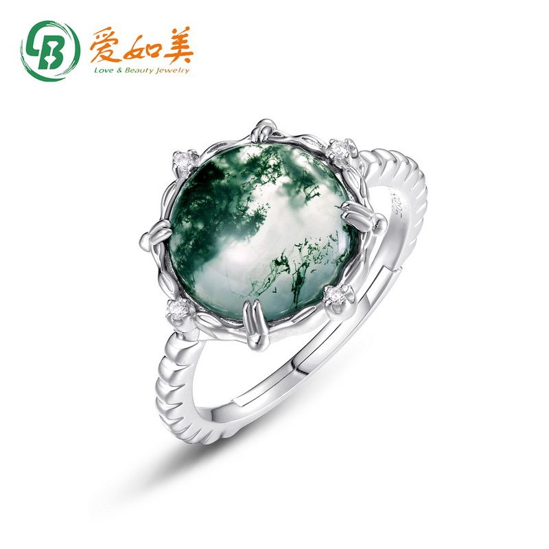 新款简约大气绿苔藓戒指S925银渡18K金PT950铂金镀金戒指开口手饰
