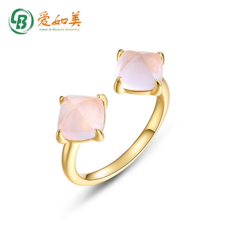 时尚气质S925银渡18K金PT950铂金粉晶戒指小众高级感精致开口戒指