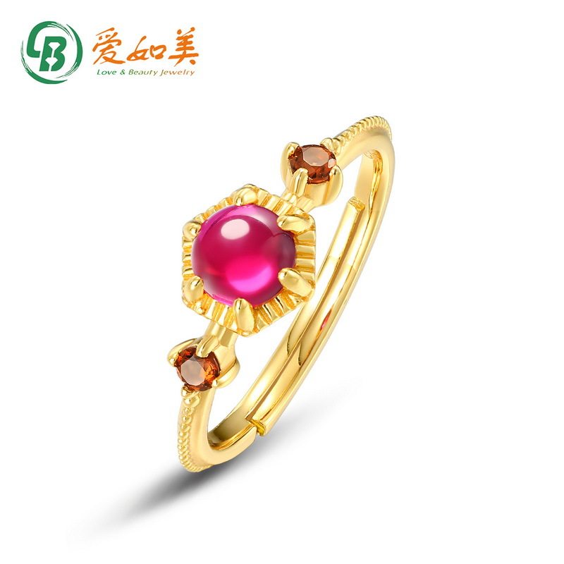 简约几何红刚玉戒指小众复古宫廷风S925银渡18K金PT950铂金戒指
