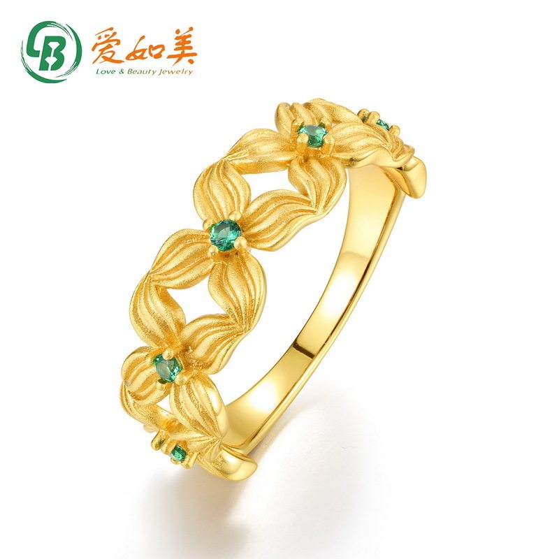 复古四叶草花朵戒指S925银七层电镀18K金PT950铂金拉丝工艺戒指女