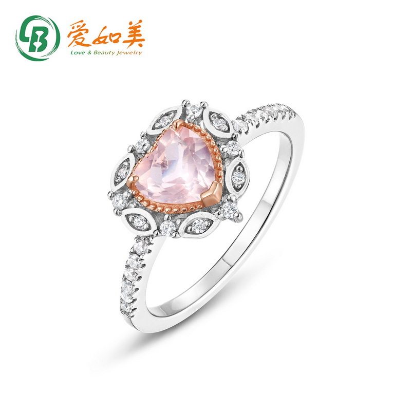 在逃公主粉色爱心珍珠戒指女S925银渡18K金PT950铂金食指戒气质