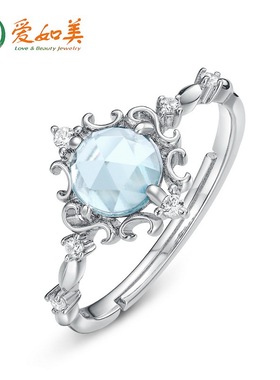 花冠天空蓝托帕石S925银渡18K金PT950铂金戒指新款复古花卉指环