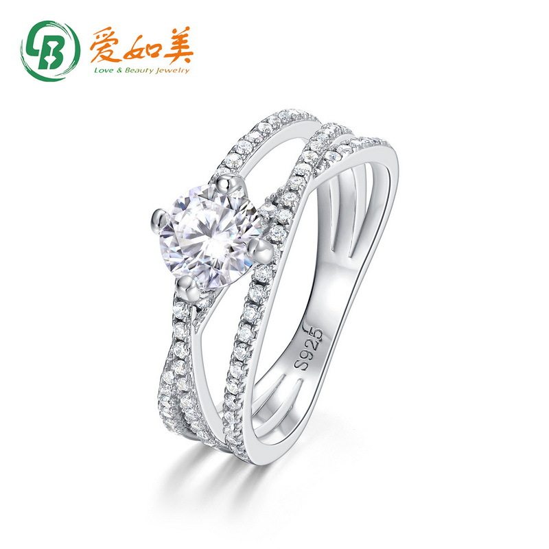 时尚流行莫桑钻戒指女S925银渡18K金PT950铂金戒指环ins风饰品