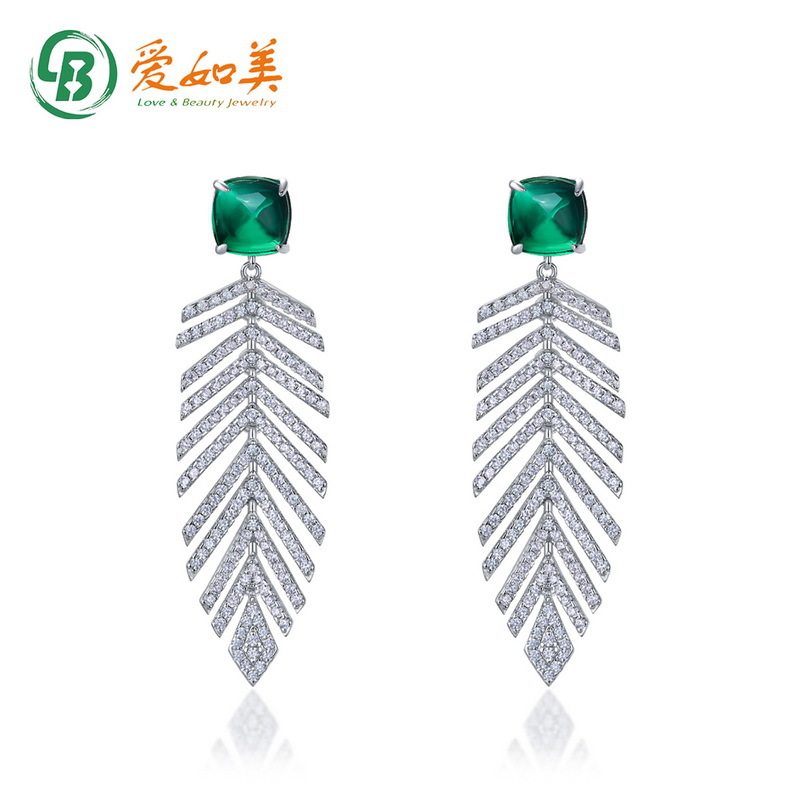 时尚羽毛S925银渡18K金PT950铂金培育红宝耳环女夸张气质个性耳坠