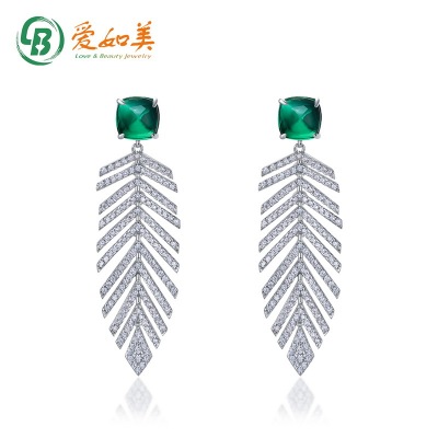 时尚羽毛S925银渡18K金PT950铂金培育红宝耳环女夸张气质个性耳坠