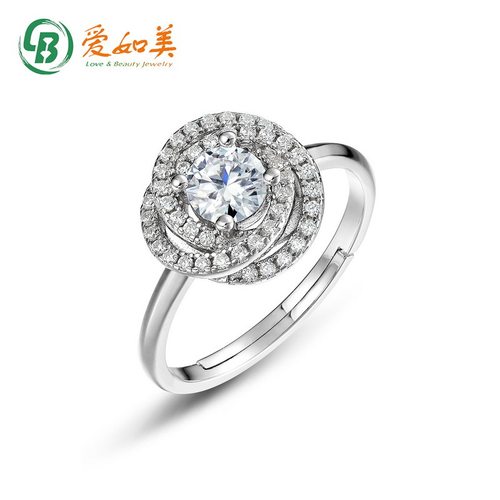 新款气质莫桑钻戒指时尚流行S925银渡18K金PT950铂金花朵戒指饰品