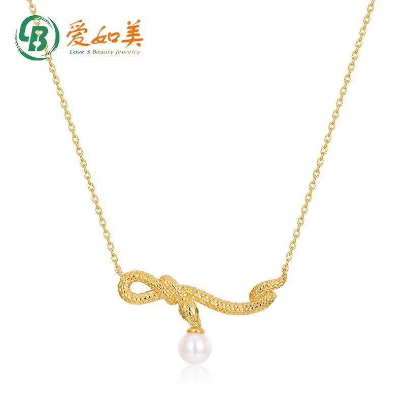 新款珍珠项链女时尚流行S925银渡18K金PT950铂金蛇形项链锁骨链