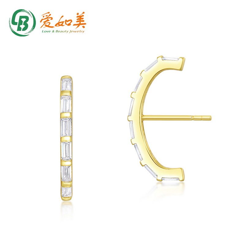 极简夸张几何梯方白锆耳环S925银渡18K金PT950铂金耳环设计感新款