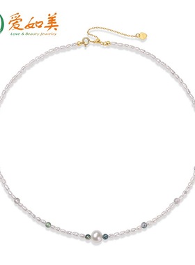 S925银渡18K金PT950铂金锁骨链绿苔藓串珠淡水珍珠项链波西米亚