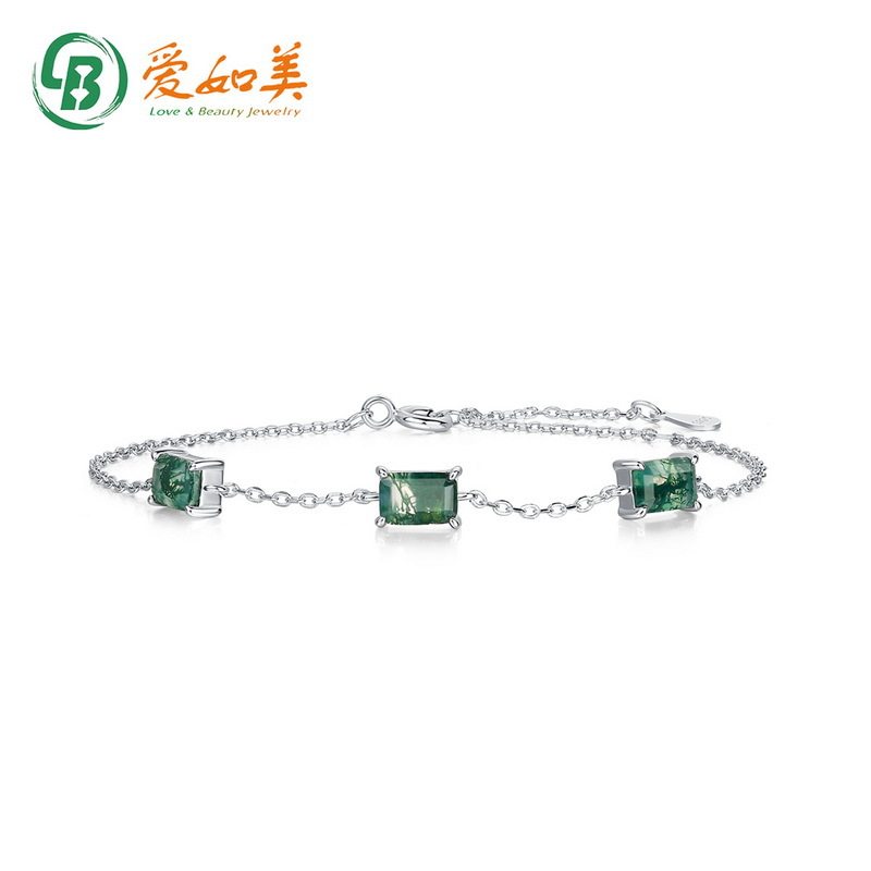 简约几何绿苔藓手链时尚流行S925银渡18K金PT950铂金手链小众手饰