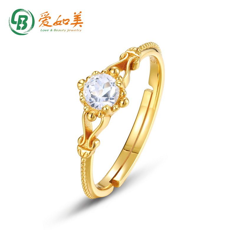 日系轻奢简约复古白水晶戒指女S925银渡18K金PT950铂金戒指活口