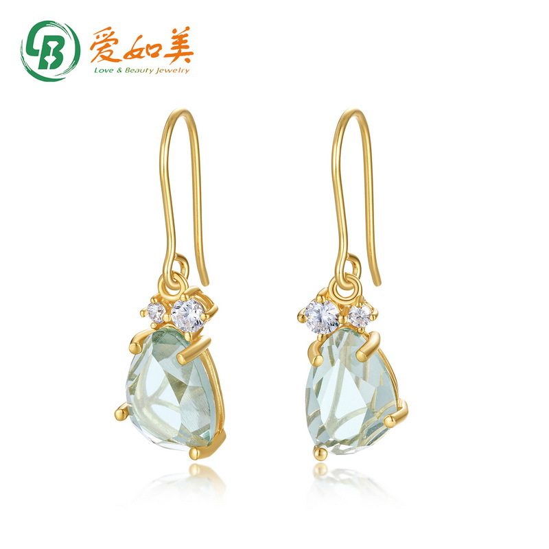 新款简约气质长款合成水晶耳钩S925银渡18K金PT950铂金耳环轻奢