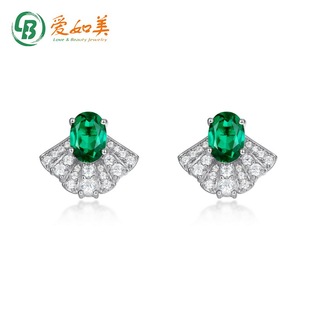 新款风个性气质培育祖母绿耳钉女S925银渡18K金PT950铂金彩宝耳环