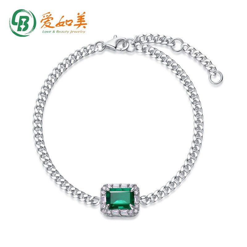几何培育祖母绿侧身链手链S925银渡18K金PT950铂金培育宝石手链