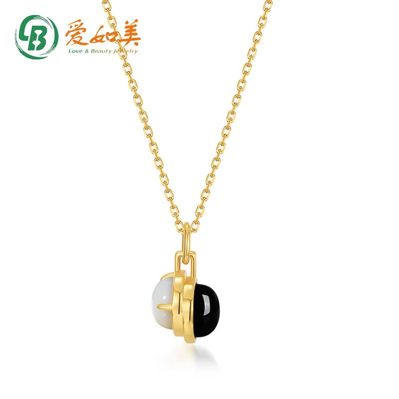 新款黑白错位系列S925银渡18K金PT950铂金玛瑙项链白贝吊坠锁骨链