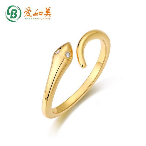 新款个性时尚蛇形戒指女小众设计S925银渡18K金PT950铂金戒指开口